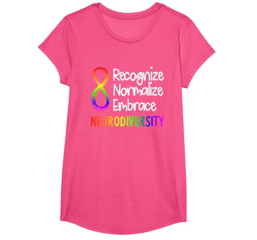 Neurodiversity Shirt Autism Spectrum ASD Rainbow Infinity T-Shirt, Girls, Pink Heather, Large