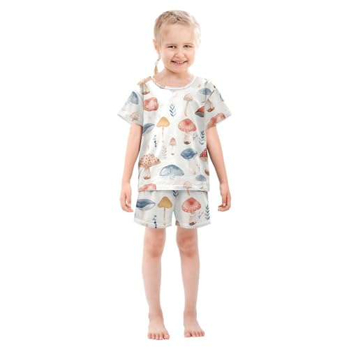 ALAZA Mushroom Flower Retro Pajamas Short Sleeve 2 Piece Sleepwear Top and Bottom Pajama Set Unisex3