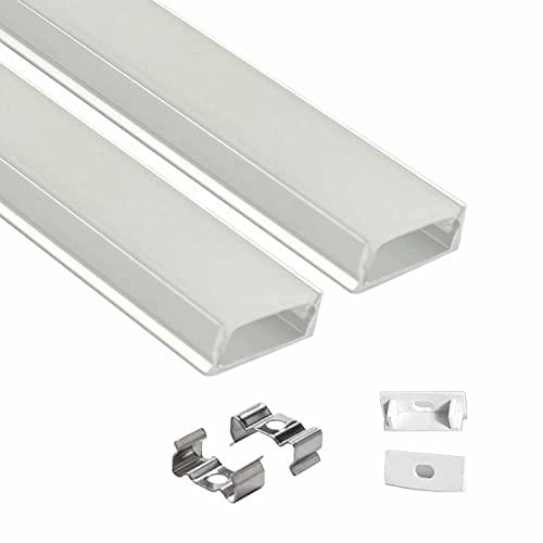 Image of Abaj Lighting (16x12mm) LED Strip Light 1Meter Aluminium Rectangular Surface Profile Light Channels with Diffused Cover, End Caps and Mounting Clips Without LED Straight Linear - Pack of 2