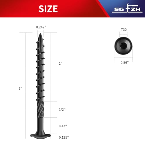 Image of #14 x 3 Inch Lag Screws (39Pcs) 1lb. Structural Wood Screw, Black, Carbon Steel, Washer Head, Rust Resistant epoxy Coated, T30 Star Bit