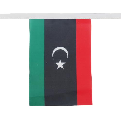 Image of AZ FLAG Libya 6 meters BUNTING Flag 20 flags 9'' x 6'' - Libyan STRING flags 15 x 21 cm