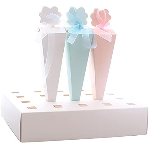 kimmyku Set of Wedding Confetti Cone Box Tray White Holder With Confetti Sweet Cones Kraft Blue Wedding Party Card Petals Cover