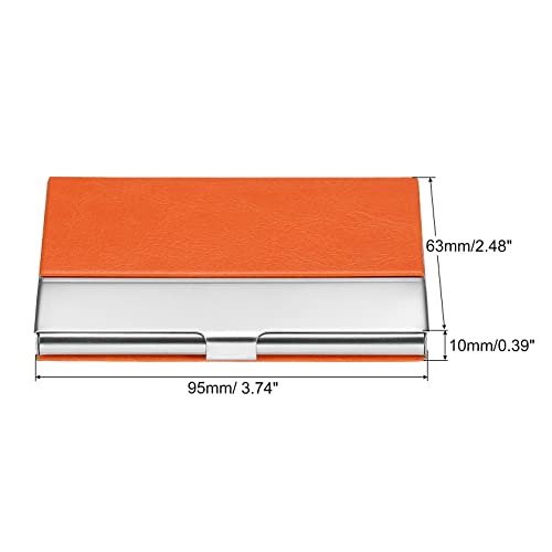PATIKIL 3.7 x 2.4 x 0.3 Inch Business Card Holder, PU Leather Flip Slim Name Cards Protector Case for Women Men Orange - Image 2