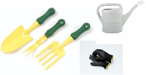 Lasher Garden Tool Set Combo with Rake, Spade, Fork, 5L Watering Can and Gloves, Green, 6 Piece