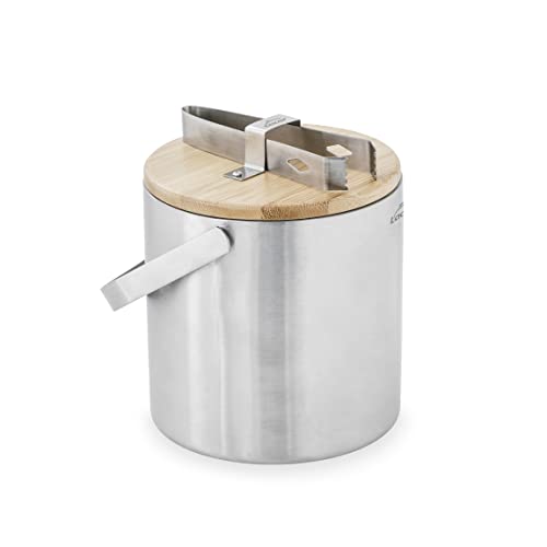 Lacor - 65514 - Cubitera NORDIC, Recipiente para Hielo, Acero Inoxidable, Doble pared Aislante, Inlcuye Tapa de Bambú 100% Natural y Pinza de Acero Inoxidable 18/10, 14 cm, Capacidad: 1,3 L