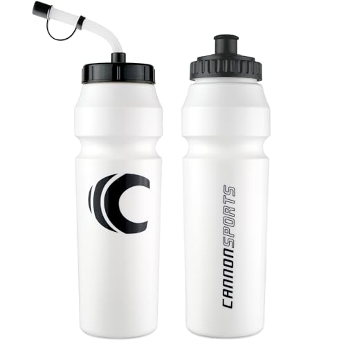 Image of Cannon Sports 1 Liter Sports Water Bottle, BPA-Free, 34 Oz Capacity, Large Mouth, 2 lids (Straw and Squeeze), Great For Helmet Sports Such As Hockey, Lacrosse, Football, Boxing (White)
