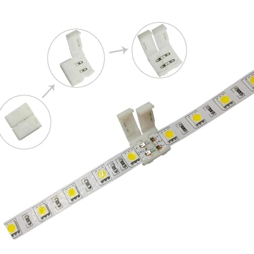 Image of SNOOGG 2 - Pin 8mm Pack of 20 Piece Solderless LED Strip Connectors DIY Strip to Wire Quick Connection for 12v 24v Single Color SMD 3528 2835 Led Strip Lights Gapless led Strip Adapter Extension