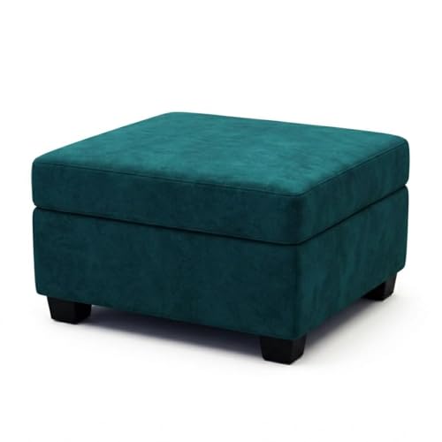 Image of Furny Arvea 8 Seater Fabric LHS L Shape Sofa Set with 1 Centre Table & 2 Puffy (Greenish Teal) | Soft Velvet Fabric | Modern Design | Comfortable Seating | Living Room Furniture