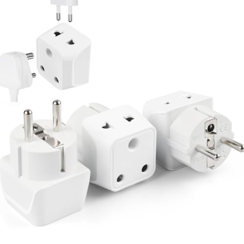 Image of Ceptics Europe Travel Adapter, 2 in 1 India to Europe, Germany, France Schuko Adapter - Type E /F European Plug Adapter for Laptops, Phones, Chargers, CE - RoHS - 3 Pack