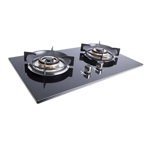 BZJPRFC Estufa De Gas For Camping, Wok De Acero Inoxidable con Tapa De Vidrio, 2 Quemadores, Estufa De Encimera con Anillo De Fuego De 5,2 KW, Reguladores De Interior For Catering(Black,NG)
