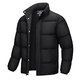 MAGCOMSEN Down Jacket Men Black Puffer Jacket Warm Winter Coat Bubble Coat Water-Resistant Windproof Insulated Polo Jacket Black, L