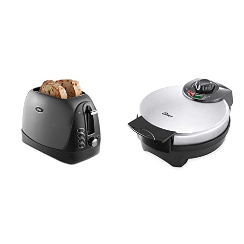 Oster 2-Slice Toaster & Belgian Waffle Maker, Metallic
