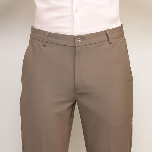Image of SUBTRACT Men 4 Way Stretch Wrinkle Free Slim Fit Formal Trouser in with 2 Inch Flexible Waistband | Men's Trousers for Office Or Party