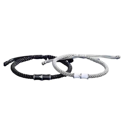 Fycakly Schmuck Damen Geflochtene Partnerarmbänder mit Knotenmuster aus verstellbarem Naturfaserband eine tolle Idee für Freundschaftsbeziehungen (Black, 14 5cm)