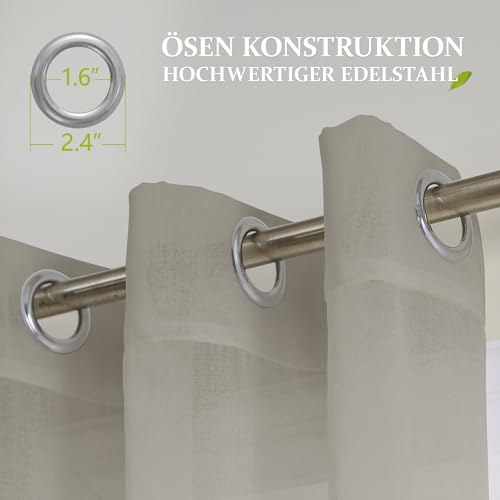 CUCRAF Transparente Gardinen mit ösen Vorhänge Wohnzimmer & Schlafzimmer, H245 x B140cm 2er Set Transluzente Vorhänge Hellgrau, Unifarbene Pflegeleichte und Knitterfreie Vorhänge in Leinenoptik