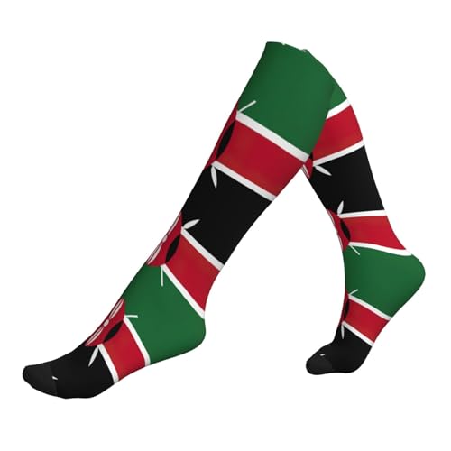EKPASVC Chaussettes de compression unisexes avec imprimé drapeau du Kenya, pour la course, la randonnée, parfaites pour les longs vols, le travail et le sport, 1 noir, Taille unique