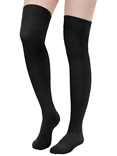 1 Paire Chaussettes de Genoux Longues Hautes Montantes Femmes (Noir, M) Cover