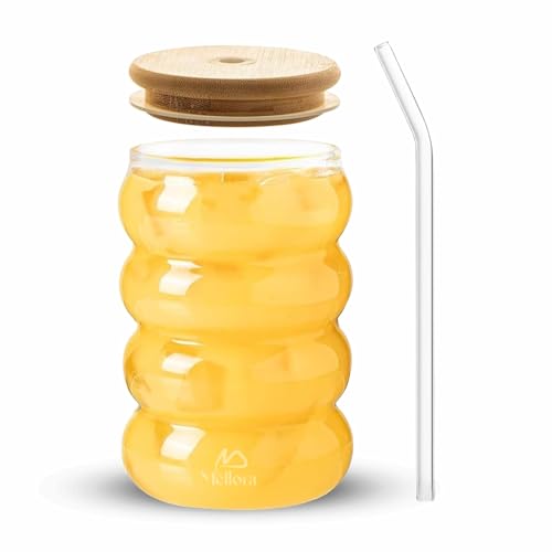 Image of MELLORA Wave Glass Tumbler with Straw 500ml Transparent Sipper for Mocktails & Cocktails | Ideal for Summer Travel, Outings & Daily Use
