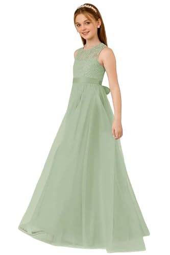 Lace Junior Bridesmaid Dresses for Teen Tulle Flower Girl Dress Girls Sleeveless Formal Party Dress for Wedding