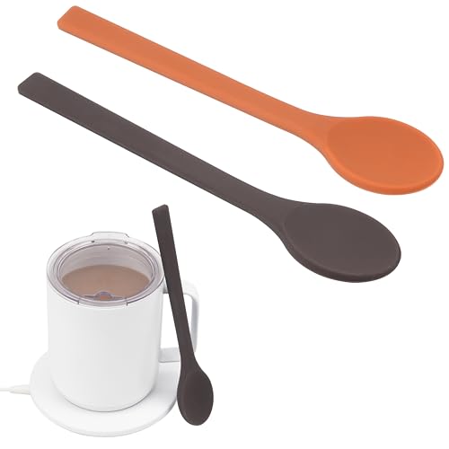 KIICII 2PCs Silicone Stirring Spoons for Coffee Tea, 6.85-Inch Coffee Spoons, Reusable Coffee Stirrers, Espresso Accessory, Perfect for Stirring Drinks, Food Grade, Dishwasher Safe