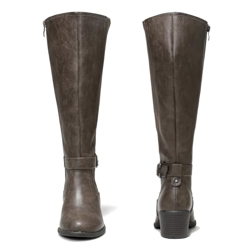 Image of Luoika Women's Extra Wide Calf Heeled Knee High Boots. | Wide Width, Winter Boots, Block Heel, Adjustable Buckle, Round toe