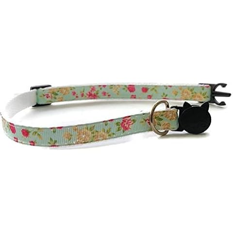 Floral Cat Collars with Bell. Safe, Quick Release Breakaway Buckle Available in Cat Size & Kitten Size. Various Designs Available - Mint Green Floral Cover