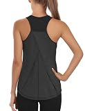 AURUZA Womens Workout Tops, Racerback Tank Tops for Women Athletic Yoga Tops Mesh Tennis Shirts Running Sleeveless Gym Top (Black, Large)