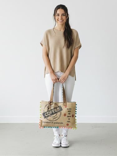 Image of The House of tara Jute Tote Handbag | Brown Beige Printed Shoulder Bag | Tassel Embellished | Magnetic Closure | Zipper Compartment | Casual Bag for College, Office & Daily Use | For Women