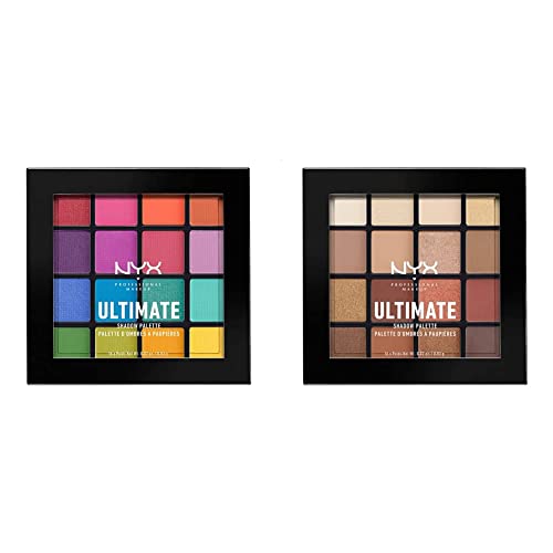 NYX Professional Makeup Palettes de Fards à Paupières Ultimate Shadow Palette, 16 Couleurs, Pigments Pressés, Fini Irisé & Palettes de Fards à Paupières Ultimate Shadow Palette, 16 Couleurs