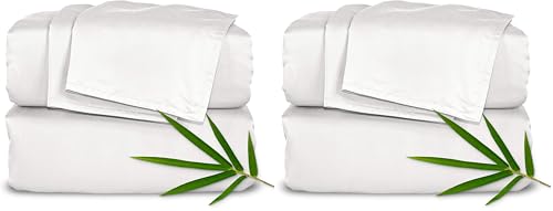Image of Pure Bamboo Queen Sheets, Genuine 100% Organic Viscose Derived from Bamboo Bed Sheet Set, Luxuriously Soft & Cooling, Double Stitching, 2 Year Quality Promise (Queen, White) (Pack of 2)