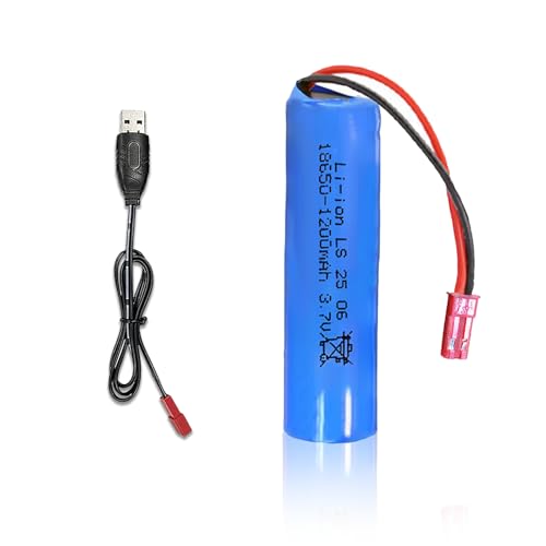 ABCTOY 3.7V 1200mAh Rechargeable Lithium ion Battery, JST 2Pin Plug 3.7 Volt li-ion Batteries with USB Charger Cable, 18650 Lithium Battery Pack for Flashlights, Electric Toys,Bluetooth Speakers