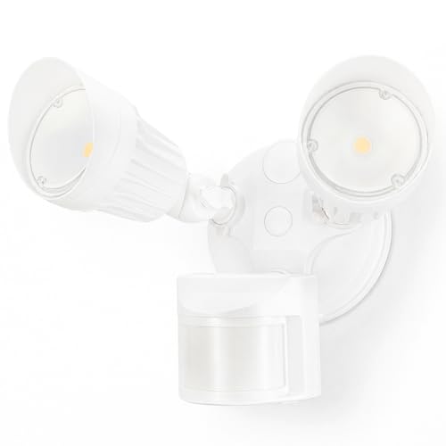 LEONLITE COB LED Security Light, Motion Sensor Outdoor Lights, Dusk to Dawn, 100-277V, ETL Listed, Adjustable Heads, Motion Detector Flood Light, Aluminum, IP65 Waterproof, 5000K Daylight, White
