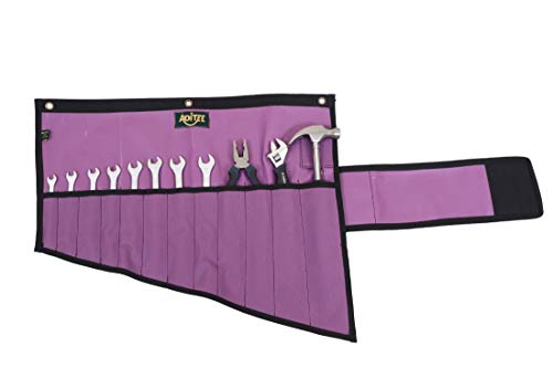 12 Pocket Wrench & Tool Roll Up Pouch Organizer Bag Handmade Waterproof Pvc Laminated Ballistic Polyester Canvas For Craftsman Gear Drive Users Ready Portable Storage Round Easy Grip | Violet #TOP1