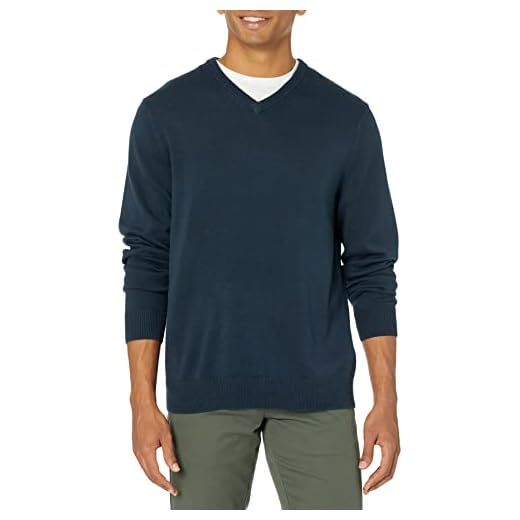Amazon Essentials Pull à Col en V (Disponible en Grandes Tailles et Grandes Longueurs) Homme, Bleu Marine, L