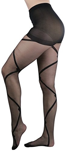 Image of ToBeInStyle Women's Strappy Zig Zag Lace Up Bandage Print Fashion Goth Tights