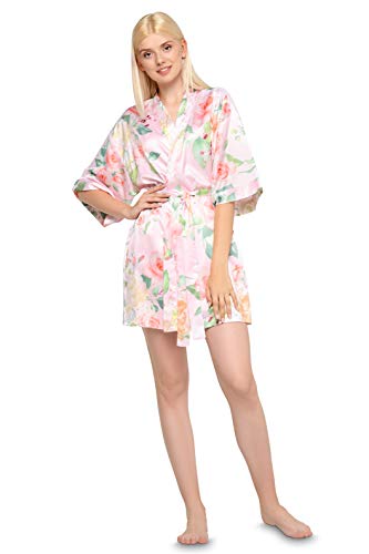 Image of Turquaz Women's Silky Satin Kimono Robes for Bridesmaids, Bride, Short Loungewear, Lingerie Dressing Gown Silk Like VS Robe