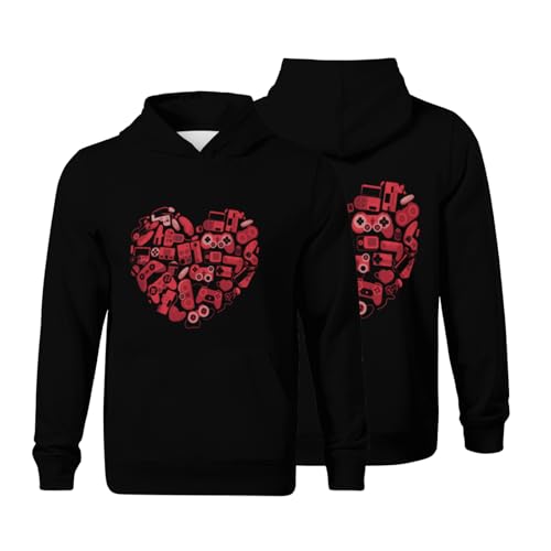 Kids Funny Video Game Player Heart of Controllers Valentine's Day Gamer Boys Girls Lightweight Kangaroo Pocket Fleece Hoodies