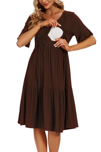 Image of Smallshow Women's Maternity Nursing Dress Ruffle Short Sleeve Breastfeeding Clothes