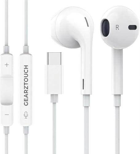 Image of cShot Type C Earphones for iPhone 15 /16 Series, Wired Earbuds with Mic, Hi-Fi Stereo Sound, Deep Bass, in-Line Controls, Type C Connector, Noise Isolation, Tangle Free Cable - White