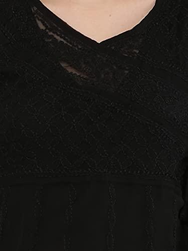 Image of FAWOMENT Ethnic Designer Angarkha A-Line Georgette Kurta with Exclusive Hand Embroidered Lucknowi Chikankari for Women