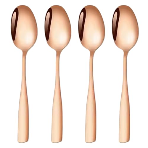 Image of Dinner Spoon Set of 4 - 7.3 inch Rosegold Finish Tablespoons, Premium Food Grade 18 /10 Stainless Steel, Durable & Dishwasher Safe Silverware Spoons for Home, Restaurant, and Gifting