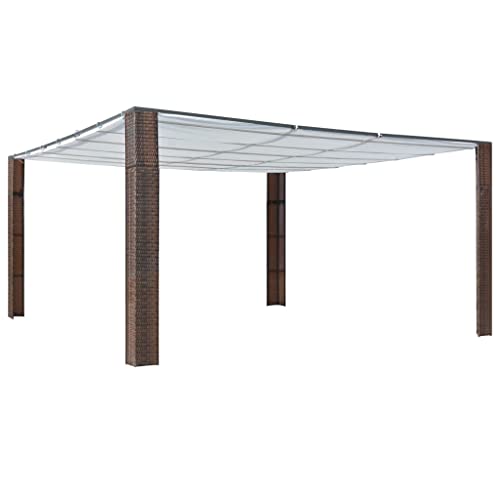 Tonnelle avec toit en polyrotin - 400 x 400 x 200 cm - Marron et crème - Pergola d'extérieur...