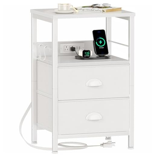 27+ Stunning Blue and White Bedroom Ideas You’ll Love 6 Furologee End Table with Charging Station, Nightstand with Fabric Drawers, Side Tables with USB Ports & Outlets, Night Stand with Storage Shelf & Hooks, for Living Room/Bedroom, White