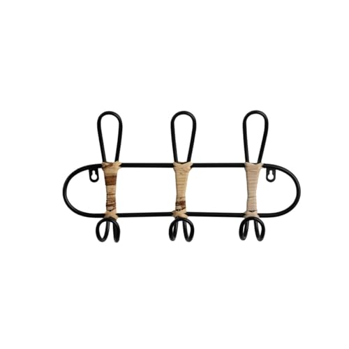 Romimex Perchero de Pared Negro Mimbre 40 x 21 x 8 cm