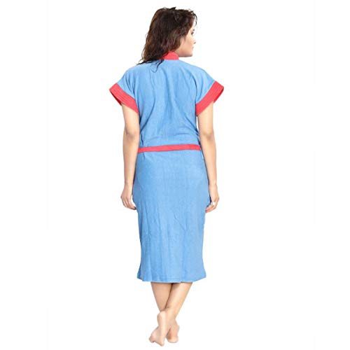 Image of bathrobes terry cotton free size bathrobe for women, bathsuit fit up to 42 inches chest size ladies - Red Strip Blue bathrobe