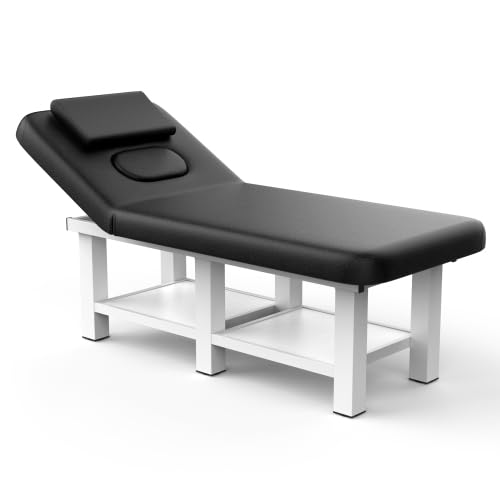 80-Inch Beauty Salon Massage Bed with Adjustable Chest Opening - PU Leather Spa Table (Black)
