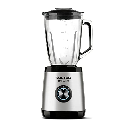 Licuadoras De Vaso Taurus Optima 1500 - Batidora de vaso, 1500W, jarra cristal 1.5L, 6 cuchillas inox desmontables, pica hielo, apta para...