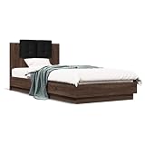 kithwjll Bettgestell mit Kopfteil in Braun Eichen-Optik 90x200 cm langlebiges Holzwerkstoff stabiles Design geeignet für Doppelbett, Jugendbett, Kinderbett mit Stauraum