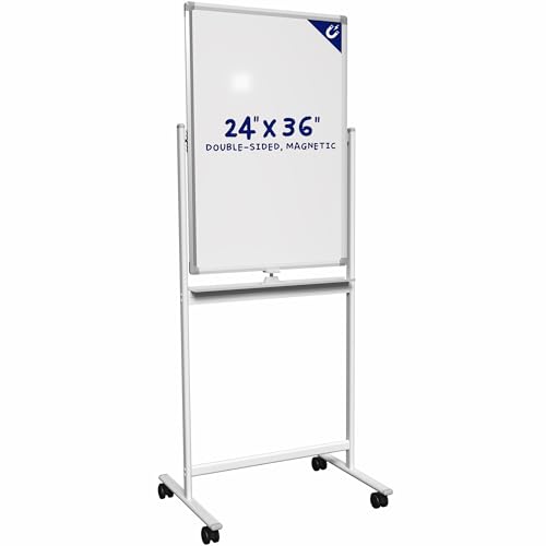 VIVO Mobile 24 x 36 inch Double Sided Dry Erase Whiteboard, Rolling Aluminum Stand, Magnetic, CART-WB24A