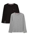 Tommy Hilfiger Jungen 2er-Pack T-Shirts 2P CN Tee LS mit Rundhalsausschnitt, Medium Grey Ht/Black, 146 (10-12)